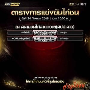 ตารางไก่ชน-วันที่-24-09-2568-โปรแกรม-สนามชนไก่ลาดควาย(สปป.ลาว)