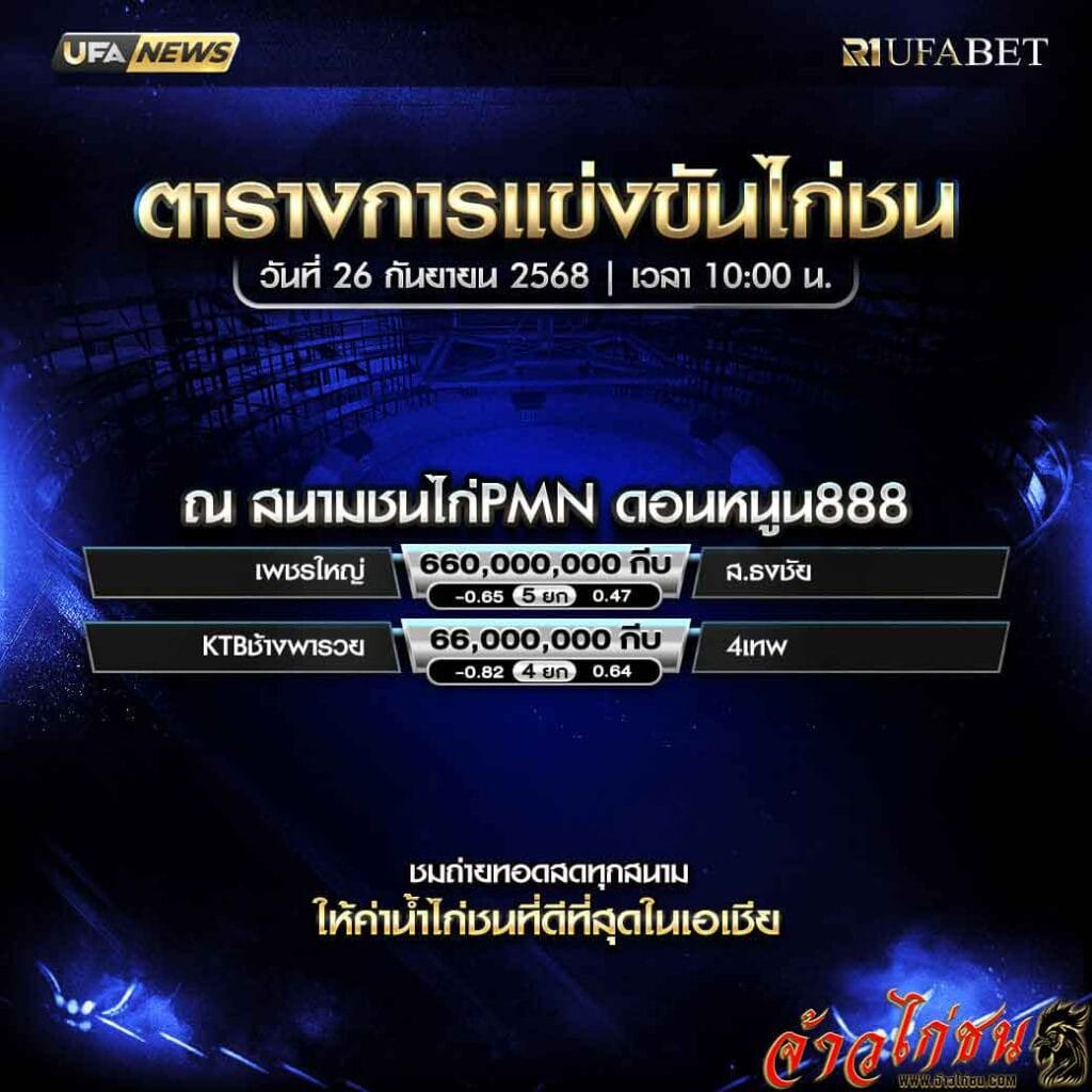ตารางไก่ชน-วันที่-26-09-2568-โปรแกรม-สนามชนไก่PMN-ดอนหนูน888