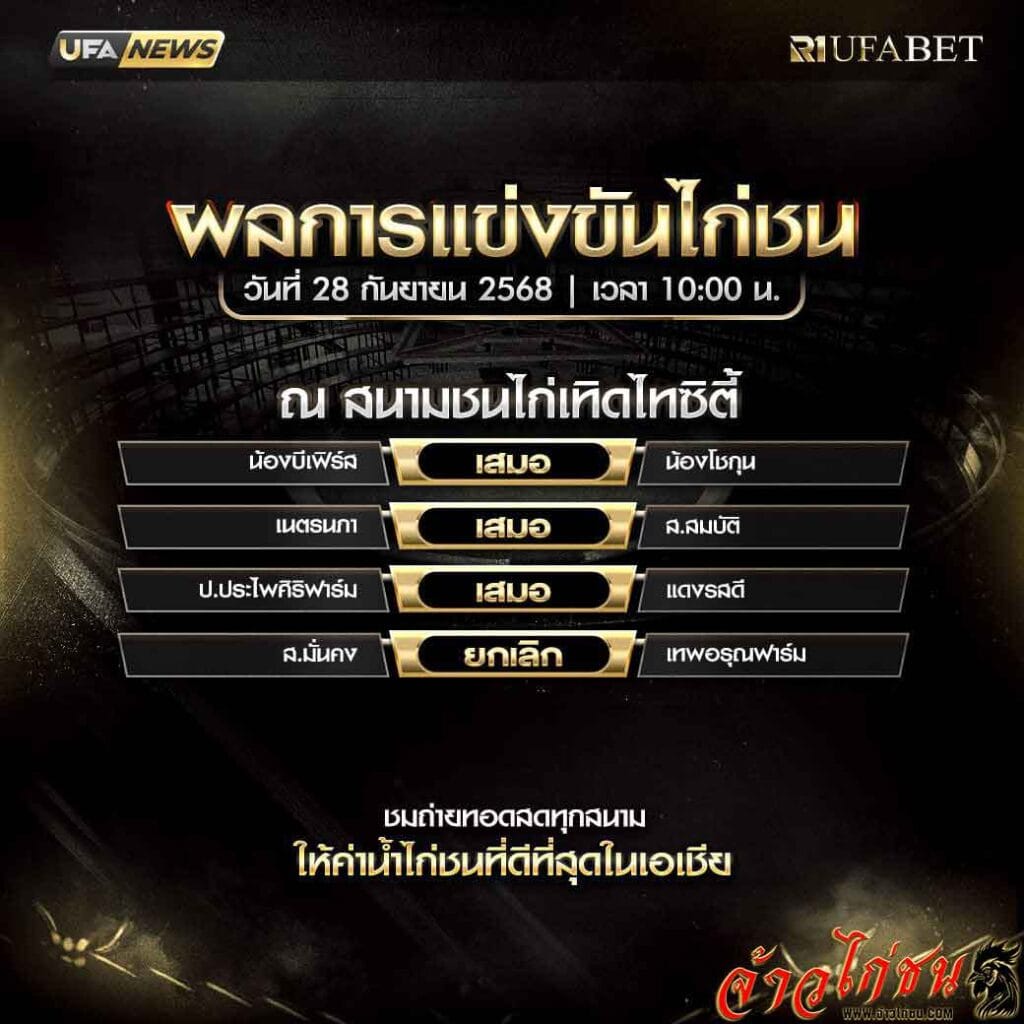 สรุปผลไก่ชน-วันที่-28-09-2568-สนามชนไก่เทิดไทยซิตี้
