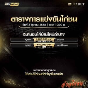 ตารางไก่ชน-วันที่-3-10-2568-โปรแกรม-สนามชนไก่บ้านใหม่ลำปาง