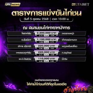 ตารางไก่ชน-วันที่-5-10-2568-โปรแกรม-สนามชนไก่ทายาทมังกร