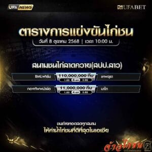ตารางไก่ชน-วันที่-8-10-2568-โปรแกรม-สนามชนไก่ลาดควาย(สปป.ลาว)