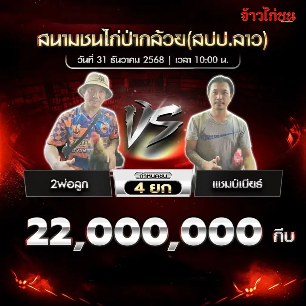 ตารางแข่งขันไก่ชน สนามชนไก่ปากล้วย สปป.ลาว 31 ธันวาคม 2568