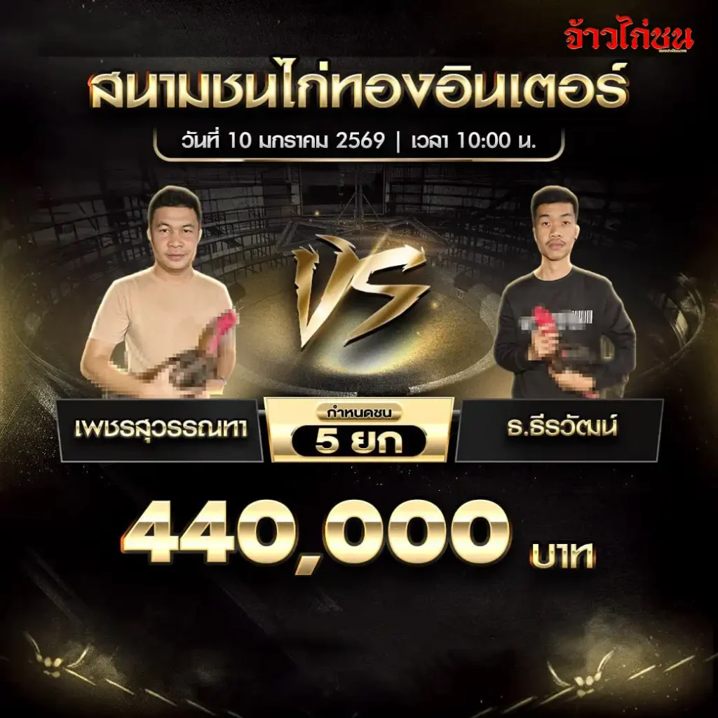 ตารางการแข่งขันไก่ชน สนามชนไก่ทองอินเตอร์ วันที่ 10 มกราคม 2568