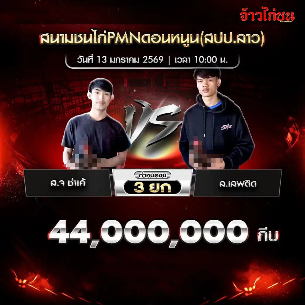 ตารางการแข่งขันไก่ชน สนามชนไก่ PNM ดอนหนูน 13 มกราคม 2569 (ภาพตาราง)