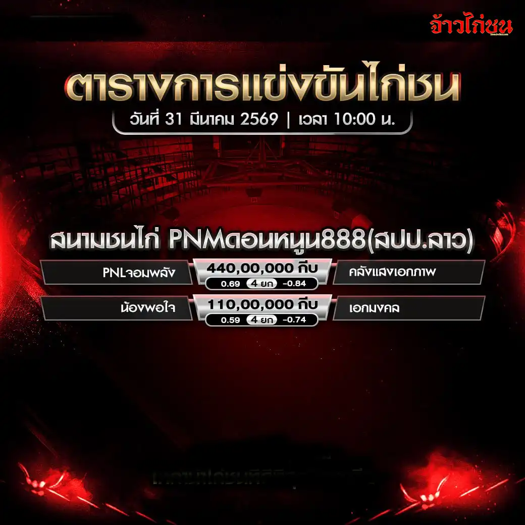 โปรแกรมไก่ชน PNM ดอนหนูน 888 31 มีนาคม 2569
