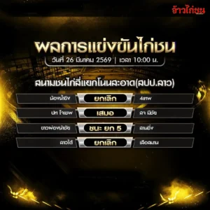 สรุปผลไก่ชน สนามสี่แยกโนนสะอาด 26 มีนาคม 2569