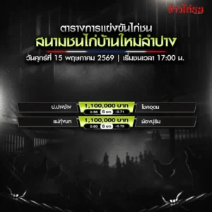 โปรแกรมไก่ชน สนามชนไก่บ้านใหม่ลำปาง 15 พฤษภาคม 2569