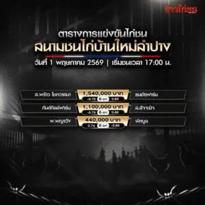 โปรแกรมไก่ชน สนามชนไก่บ้านใหม่ลำปาง 1 พฤษภาคม 2569