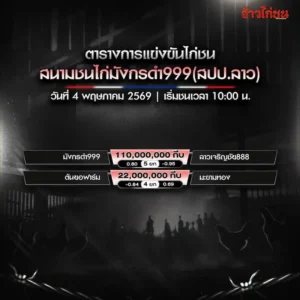 โปรแกรมไก่ชน สนามมังกรดำ999 วันที่ 4 พฤษภาคม 2569