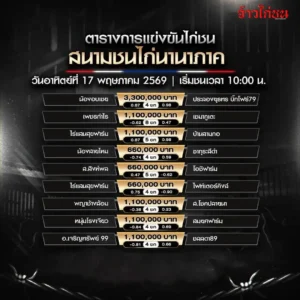 โปรแกรมไก่ชน สนามชนไก่นานาภาค 17 พฤษภาคม 2569