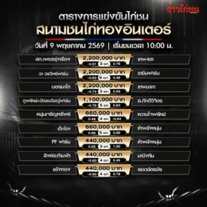 โปรแกรมไก่ชน สนามชนไก่ทองอินเตอร์ วันเสาร์ที่ 9 พฤษภาคม 2569