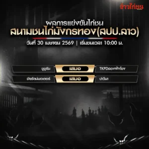 สรุปผลไก่ชน สนามชนไก่มังกรทอง สปป.ลาว 30 เมษายน 2569
