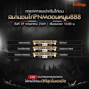 โปรแกรมไก่ชน สนามชนไก่ PNMดอนหนูน888 สปป.ลาว วันที่ 29 พฤษภาคม 2569