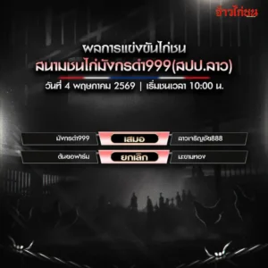 สรุปผลไก่ชน มังกรดำ999 4 พฤษภาคม 2569
