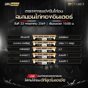 โปรแกรมไก่ชน สนามชนไก่ทองอินเตอร์ วันเสาร์ที่ 23 พฤษภาคม 2569