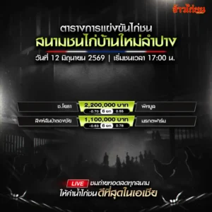 โปรแกรมไก่ชน สนามชนไก่บ้านใหม่ลำปาง 12 มิถุนายน 2569