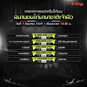 โปรแกรมไก่ชน สนามชนไก่นานาชาติเจ้าสัว 7 มิถุนายน 2026