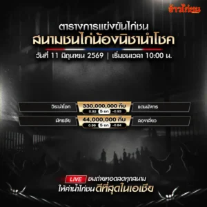 โปรแกรมไก่ชน สนามชนไก่น้องนิชานำโชค 11 มิถุนายน 2569