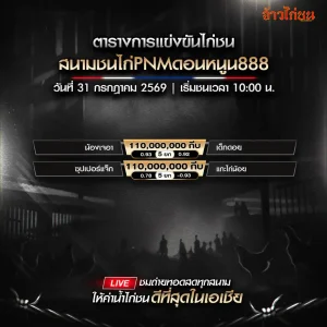 Alt โปรแกรมไก่ชน สนามชนไก่ PNM ดอนหนูน888 (สปป.ลาว) วันที่ 31 กรกฎาคม 2569